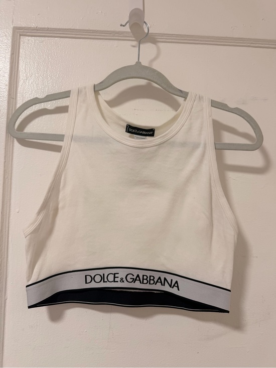 Dolce & Gabbana Tops - Dolce & Gabbana White Cropped Logo Tank with Black Band
